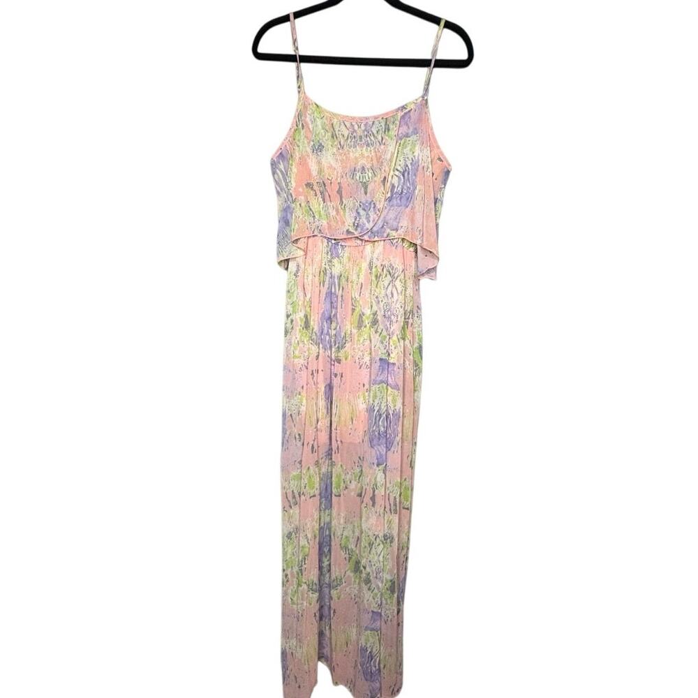 EZRA TIERED MAXI DRESS PINK PURPLE GREEN BOHO STYLE SIZE L - Picture 4 of 6